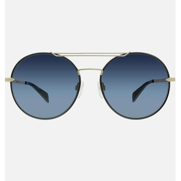 NEW🕶️RAG and BONE 59mm Round Metal Aviator Sunglasses Gold and Black - Picture 4 of 10